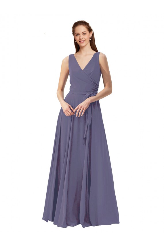 Soft Chiffon A-Line Long Sleeveless Silver Stone Bridesmaid Dress Sheffield