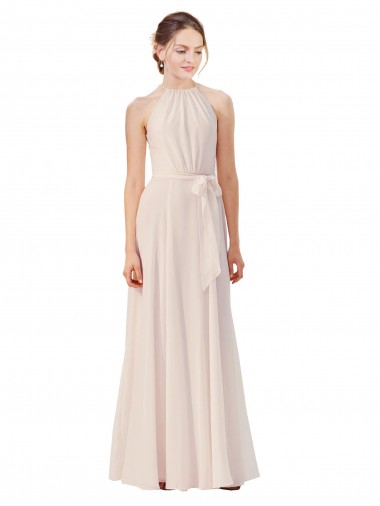 Soft Chiffon A-Line Long Sleeveless Cream Pink Bridesmaid Dress Sheffield