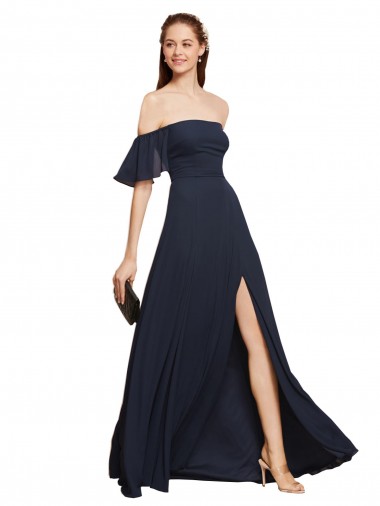 Soft Chiffon A-Line Long Sleeveless Dark Navy Prom Dresses Sheffield