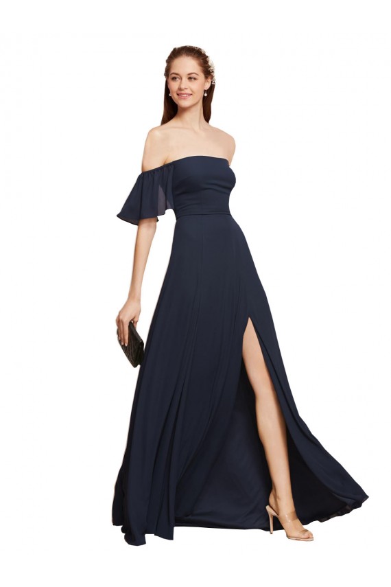 Soft Chiffon A-Line Long Sleeveless Dark Navy Prom Dresses Sheffield