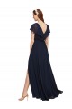 Chiffon A-Line Long Cap Sleeves V-Back High Side Slit Bridesmaid Dresses Sheffield