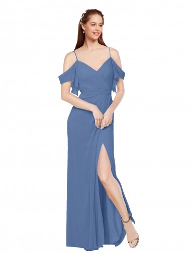 Soft Chiffon A-Line Long Sleeveless Windsor Blue Bridesmaid Dress Sheffield