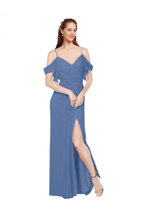 Soft Chiffon A-Line Long Sleeveless Windsor Blue Bridesmaid Dress Sheffield
