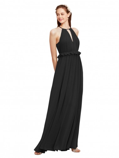 Soft Chiffon Sheath Long Sleeveless Keyhole Back Black Bridesmaid Dresses Sheffield