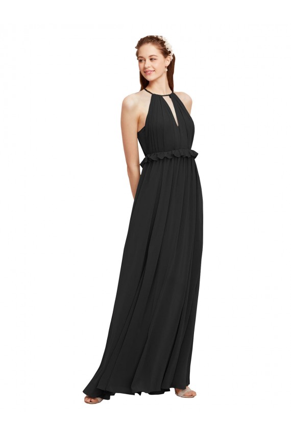 Soft Chiffon Sheath Long Sleeveless Keyhole Back Black Bridesmaid Dresses Sheffield