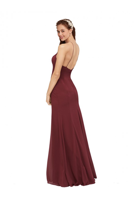 Soft Chiffon Sheath Long Sleeveless Open Back Formal Dress / Bridesmaid Dress Sheffield