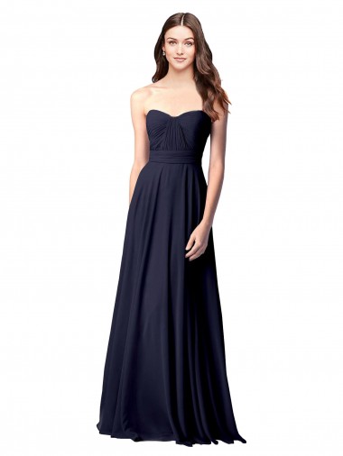 Soft Chiffon A-Line Long Sleeveless Open Back Dark Navy Bridesmaid Dresses Sheffield