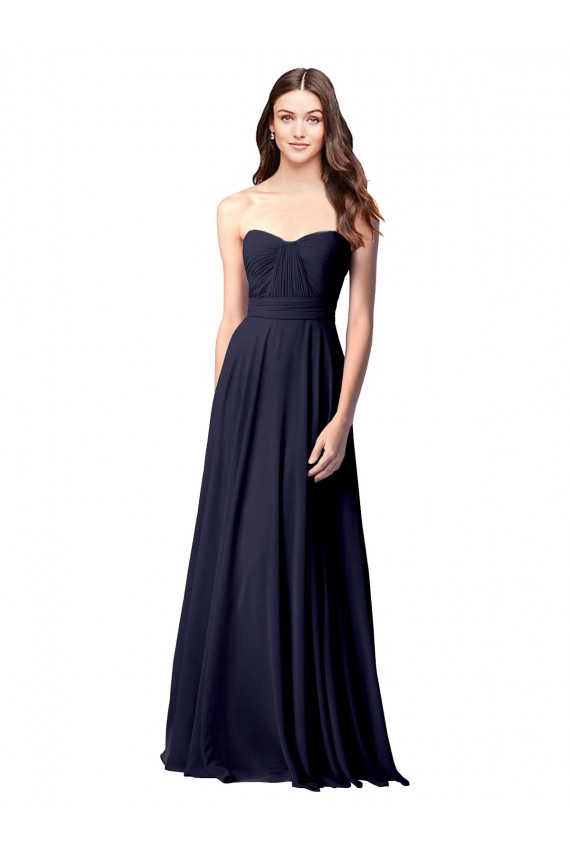 Soft Chiffon A-Line Long Sleeveless Open Back Dark Navy Bridesmaid Dresses Sheffield