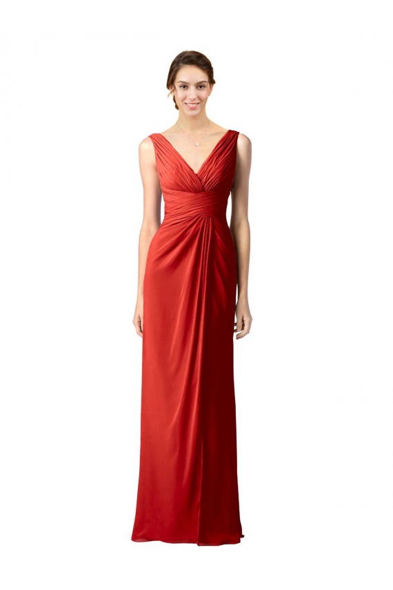 Soft Chiffon Sheath Long Sleeveless V-Back Bridesmaid Dress Sheffield