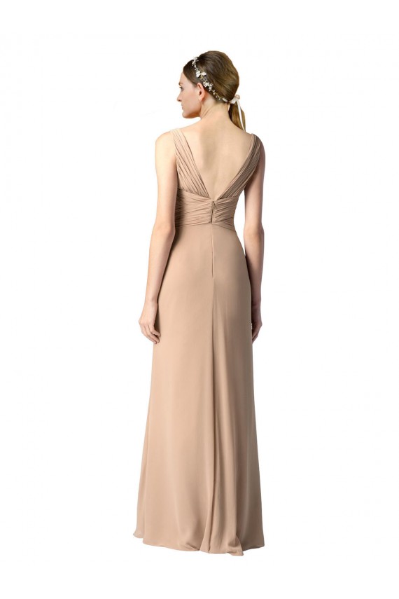 Soft Chiffon Sheath Long Sleeveless V-Back Bridesmaid Dress Sheffield