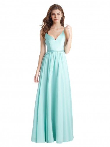 Soft Chiffon & Satin A-Line Long Sleeveless V-Back Bridesmaid Dress Sheffield