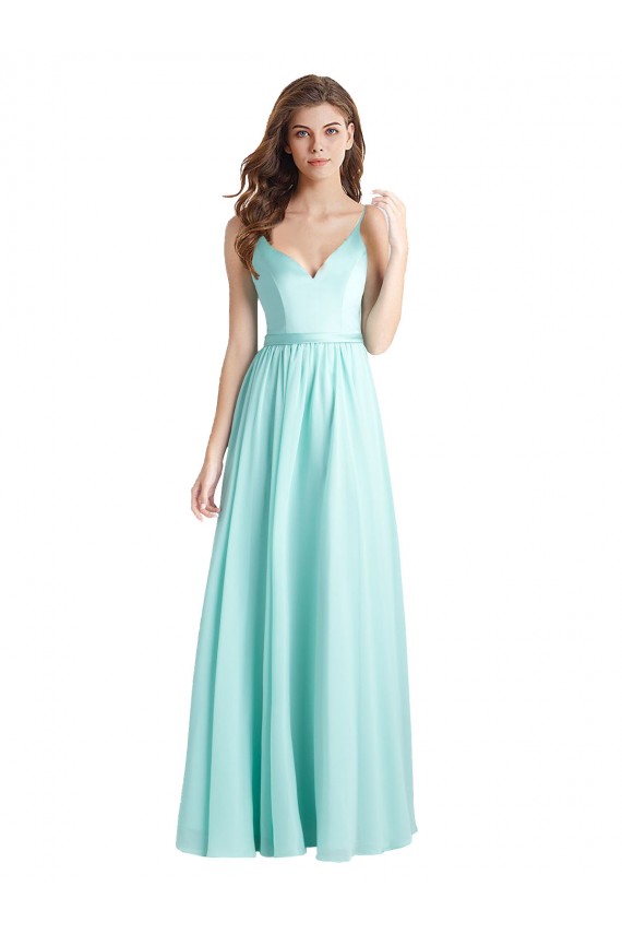 Soft Chiffon & Satin A-Line Long Sleeveless V-Back Bridesmaid Dress Sheffield