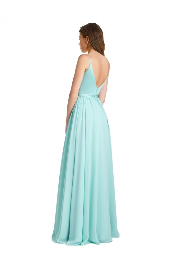 Soft Chiffon & Satin A-Line Long Sleeveless V-Back Bridesmaid Dress Sheffield