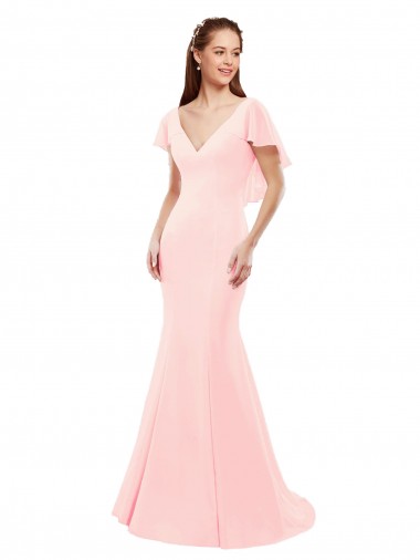 Soft Chiffon Mermaid Long Flutter Sleeves Low Back Bridesmaid Dress Sheffield
