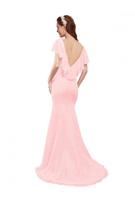 Soft Chiffon Mermaid Long Flutter Sleeves Low Back Bridesmaid Dress Sheffield