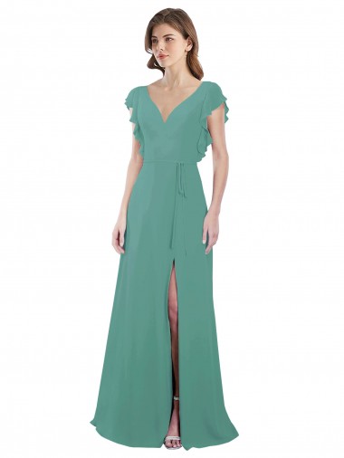 Soft Chiffon A-Line Long Cap Sleeves V-Back Formal Dress / Bridesmaid Dress Sheffield