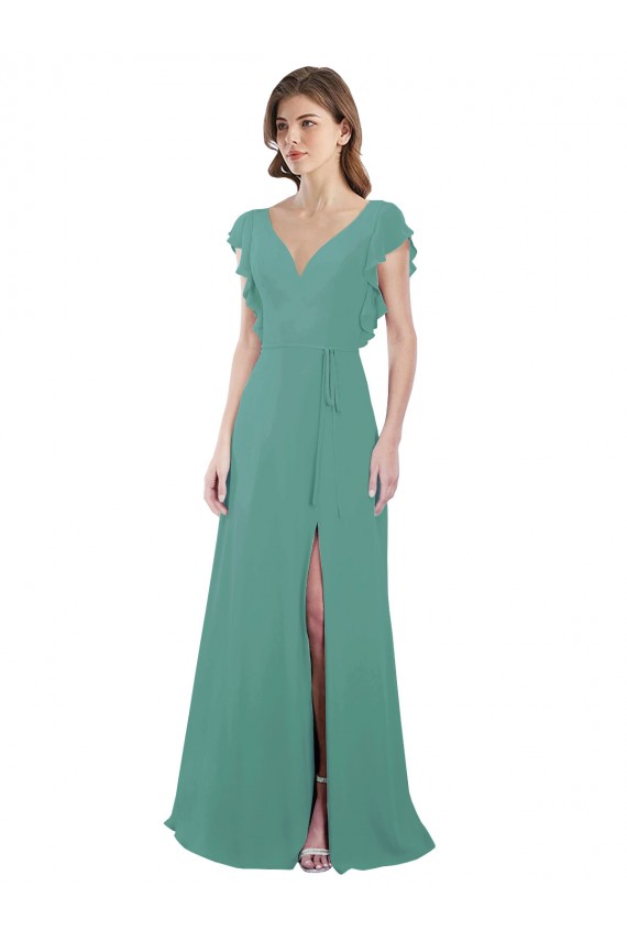 Soft Chiffon A-Line Long Cap Sleeves V-Back Formal Dress / Bridesmaid Dress Sheffield