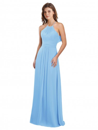 Chiffon A-Line Long Sleeveless Halter Neck Open Back Bridesmaid Dresses Sheffield