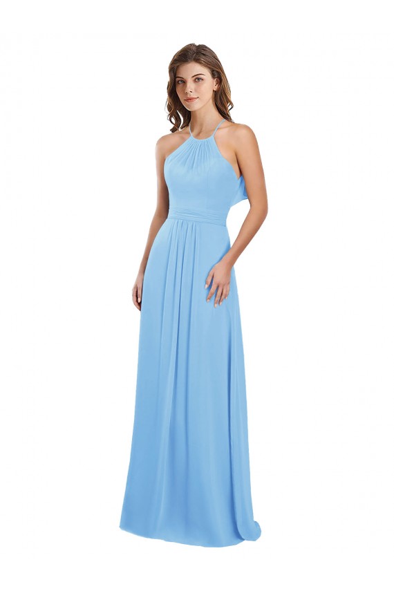 Chiffon A-Line Long Sleeveless Halter Neck Open Back Bridesmaid Dresses Sheffield