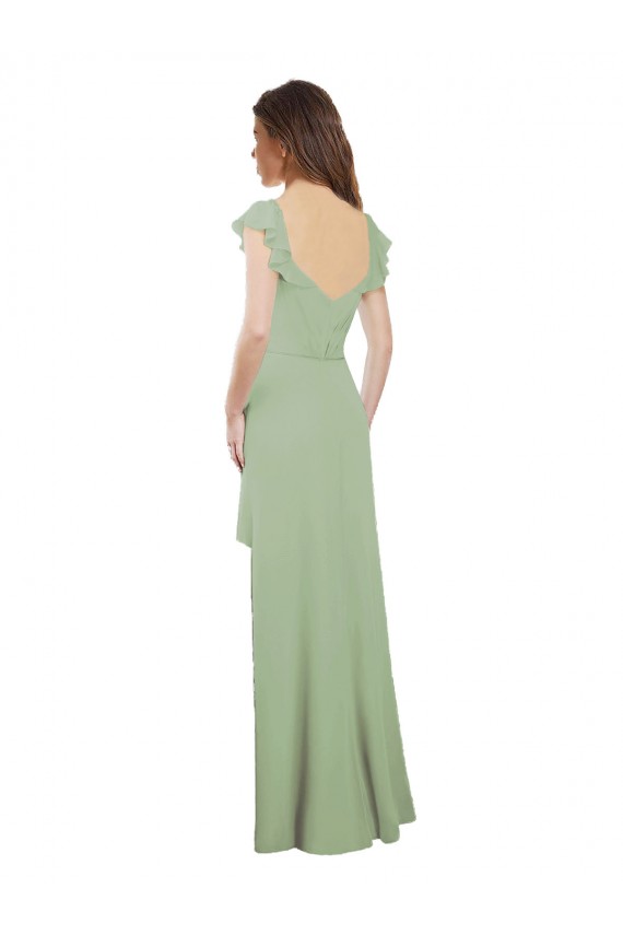 Soft Chiffon A-Line Long Cap Sleeves Low Back Bridesmaid Dress / Formal Dress Sheffield