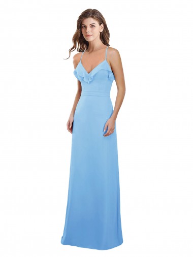 Soft Chiffon A-Line Long Sleeveless Periwinkle Open Back Bridesmaid Gowns Sheffield