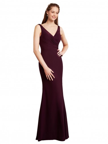 Soft Chiffon Mermaid Long Sleeveless Low Back Burgundy Gold Bridesmaid Dresses Sheffield