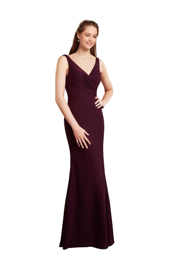 Soft Chiffon Mermaid Long Sleeveless Low Back Burgundy Gold Bridesmaid Dresses Sheffield