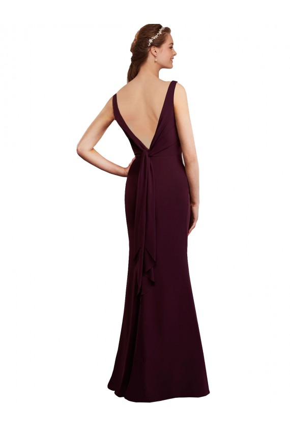 Soft Chiffon Mermaid Long Sleeveless Low Back Burgundy Gold Bridesmaid Dresses Sheffield