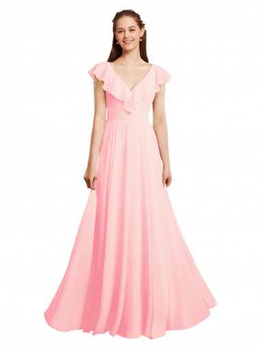 Chiffon A-Line Long Cap Sleeves V-Back Bridesmaid Dress / Evening Gowns Sheffield