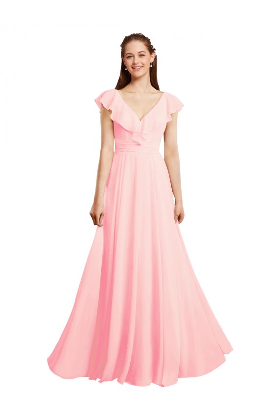 Chiffon A-Line Long Cap Sleeves V-Back Bridesmaid Dress / Evening Gowns Sheffield