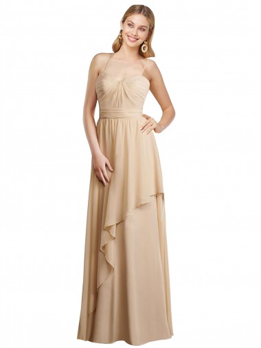 Soft Chiffon A-Line Long Sleeveless Spaghetti Straps Criss Cross Open Back Bridesmaid Dresses Sheffield