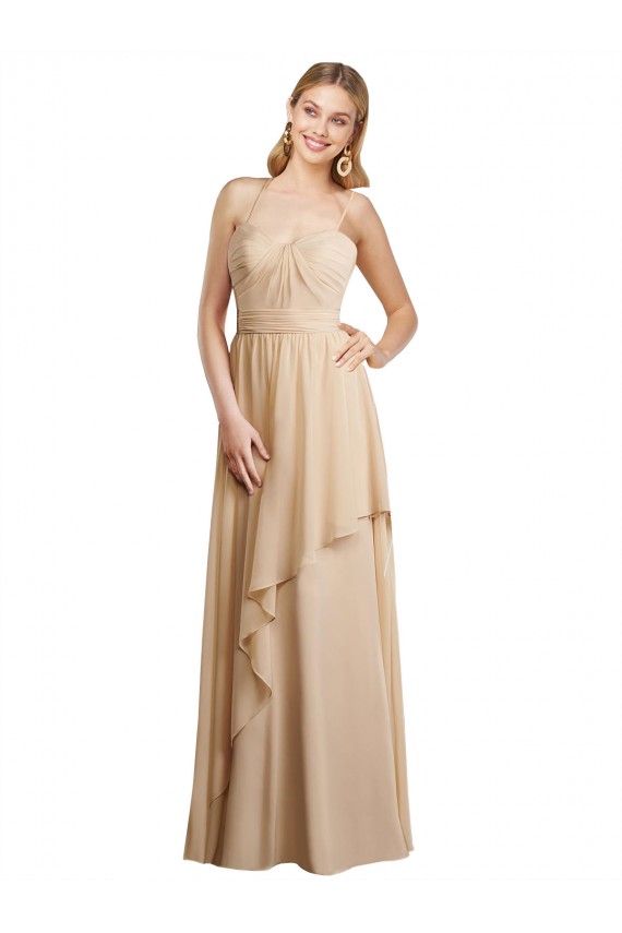 Soft Chiffon A-Line Long Sleeveless Spaghetti Straps Criss Cross Open Back Bridesmaid Dresses Sheffield