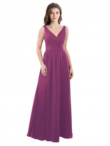 Soft Chiffon A-Line Long Sleeveless Wild Berry V-Back Bridesmaid Dress Sheffield