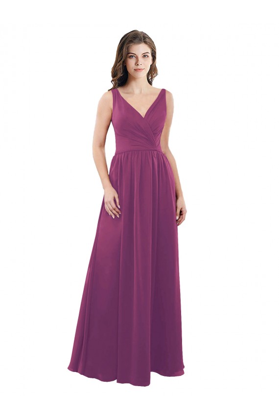 Soft Chiffon A-Line Long Sleeveless Wild Berry V-Back Bridesmaid Dress Sheffield