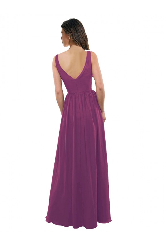 Soft Chiffon A-Line Long Sleeveless Wild Berry V-Back Bridesmaid Dress Sheffield