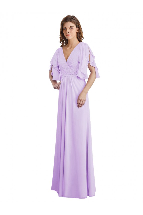 Soft Chiffon A-Line Long Split Sleeves V-Back Bridesmaid Dress Sheffield