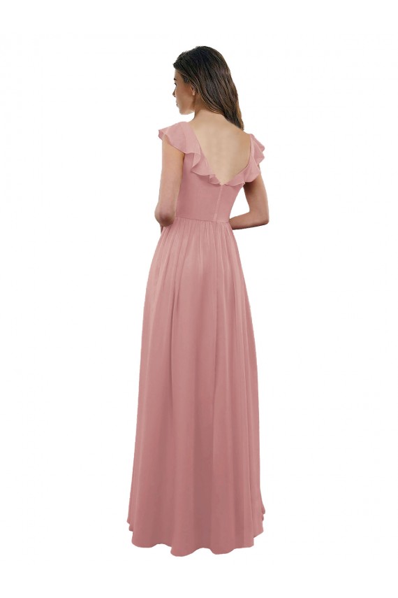 Soft Chiffon A-Line Long Cap Sleeves V-Back Dusty Pink Bridesmaid Dresses Sheffield
