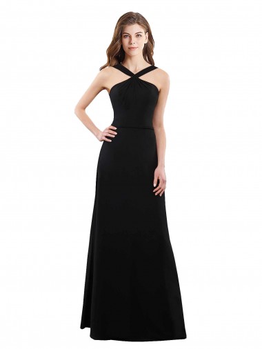 Soft Chiffon A-Line Long Sleeveless Black Open Back Bridesmaid Dress Sheffield