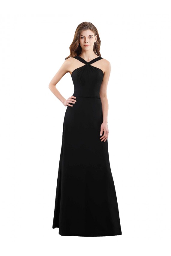 Soft Chiffon A-Line Long Sleeveless Black Open Back Bridesmaid Dress Sheffield