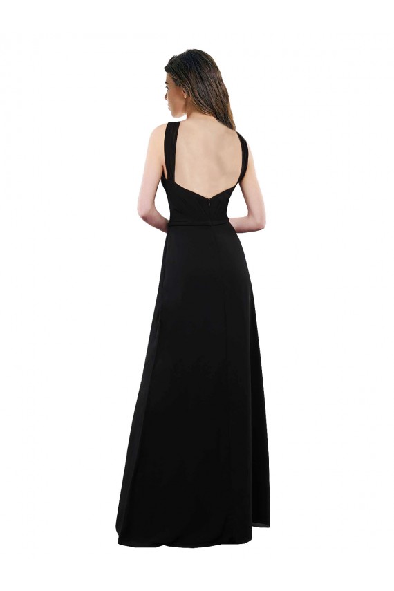 Soft Chiffon A-Line Long Sleeveless Black Open Back Bridesmaid Dress Sheffield