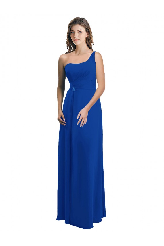 Soft Chiffon A-Line Long Sleeveless Royal Blue Low Back Bridesmaid Dress Sheffield
