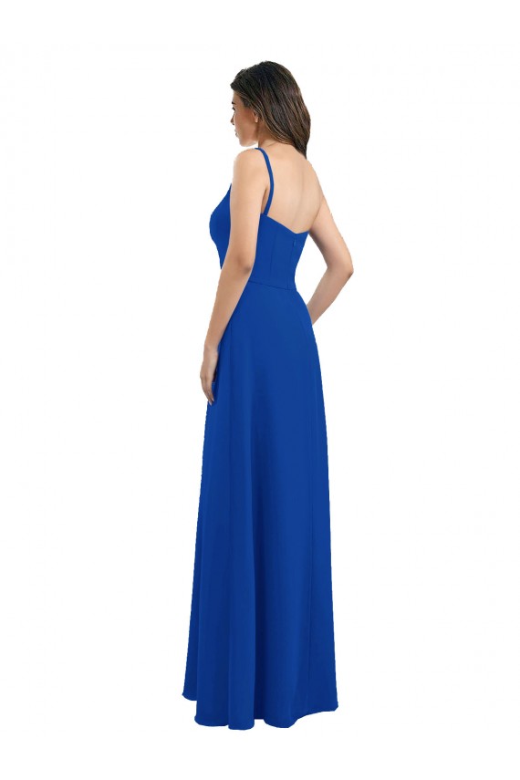 Soft Chiffon A-Line Long Sleeveless Royal Blue Low Back Bridesmaid Dress Sheffield