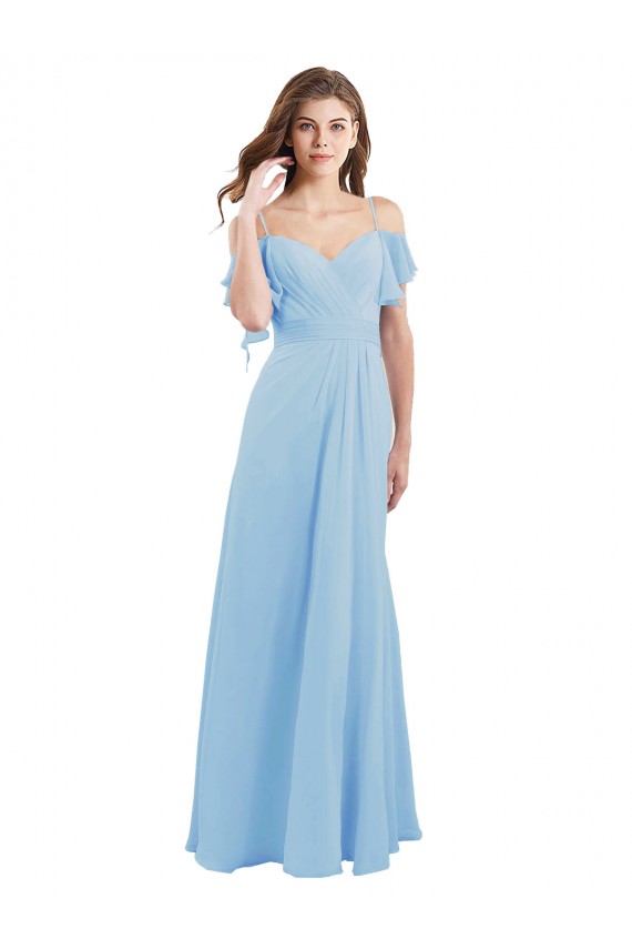 Soft Chiffon A-Line Long Cold Shoulder Low Back Bridesmaid Dress Sheffield