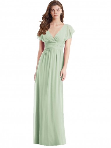 Soft Chiffon Trumpet Long Flutter Sleeves Open Back Bridesmaid Dress Sheffield