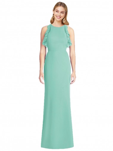 Soft Chiffon Mermaid Long Sleeveless Open Back Jade Bridesmaid Dresses Sheffield