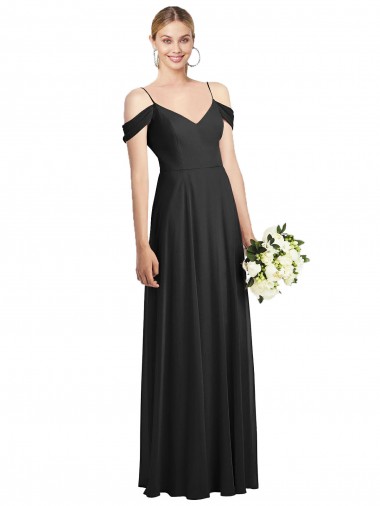 Soft Chiffon A-Line Long Cold Shoulder Semi Formal Evening Dress / Bridesmaid Dress Sheffield