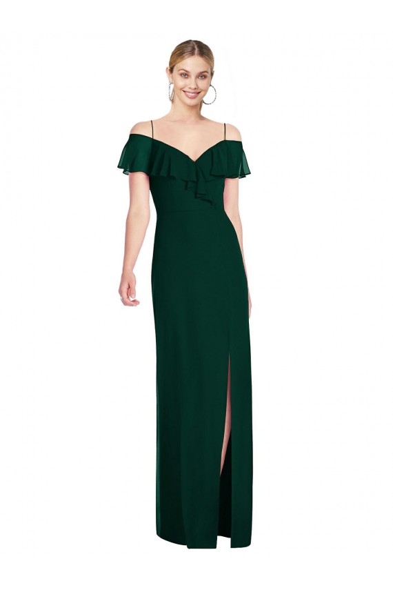 Soft Chiffon Trumpet Long Cold Shoulder Ever Green Evening Dresses Sheffield