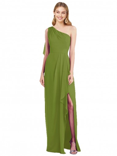 Soft Chiffon Trumpet Long Sleeveless Draped Front Slit Bridesmaid Dresses Sheffield