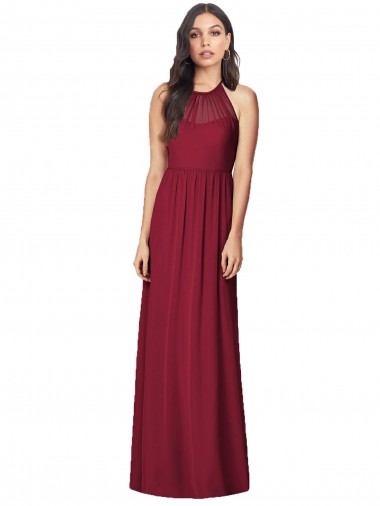 Soft Chiffon Trumpet Long Sleeveless Burgundy Bridesmaid Dresses Sheffield