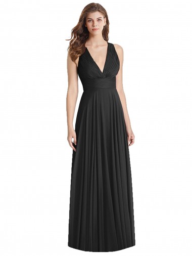 Soft Chiffon A-Line Long Sleeveless Criss Cross Back Black Bridesmaid Dresses Sheffield